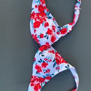 Floral Red Bikini Top Bathing Suit Summer Bikini Bra Sports Bra